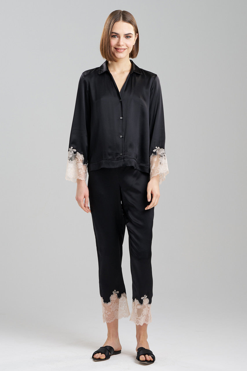 Buy Lolita Lace Trim Silk Notch PJ in Black/Ecru Online Black/Ecru