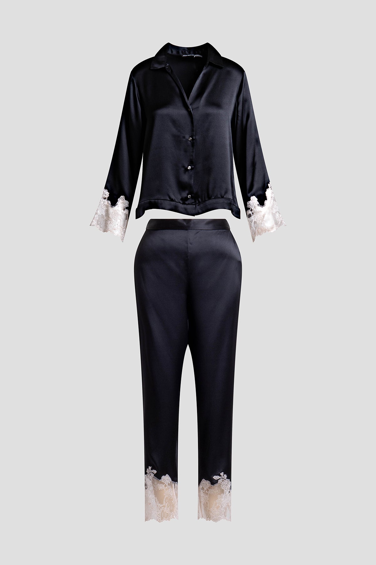 Buy Lolita Lace Trim Silk Notch PJ in Black/Ecru Online Black/Ecru