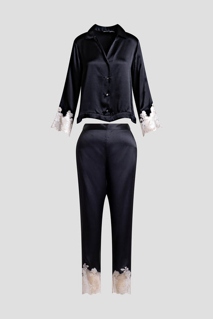Buy Lolita Lace Trim Silk Notch PJ in Black/Ecru Online Black/Ecru
