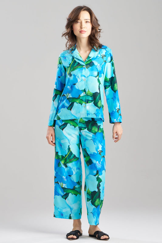 Isla Printed Satin Notch PJ Set Blue