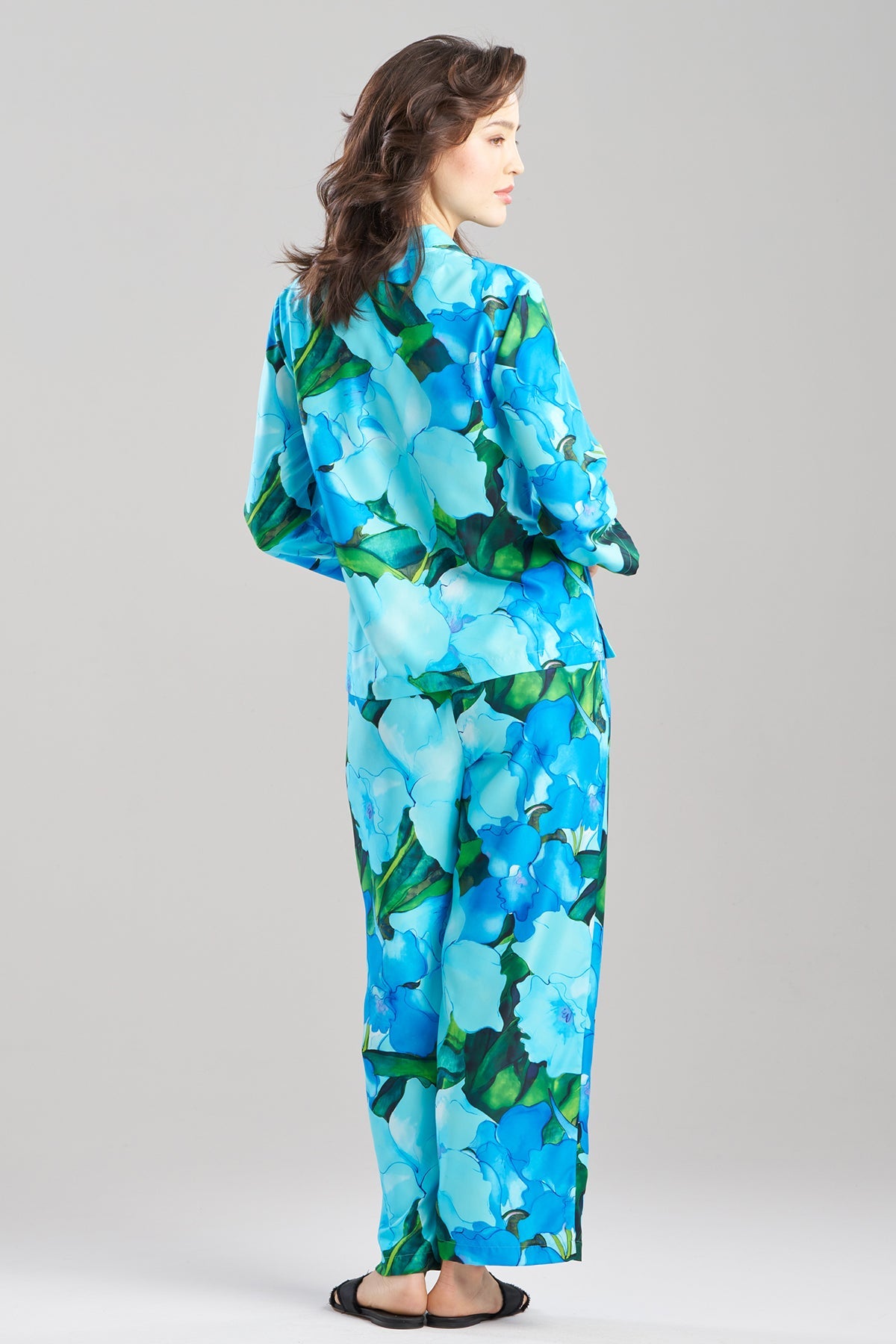 Isla Printed Satin Notch PJ Set Blue