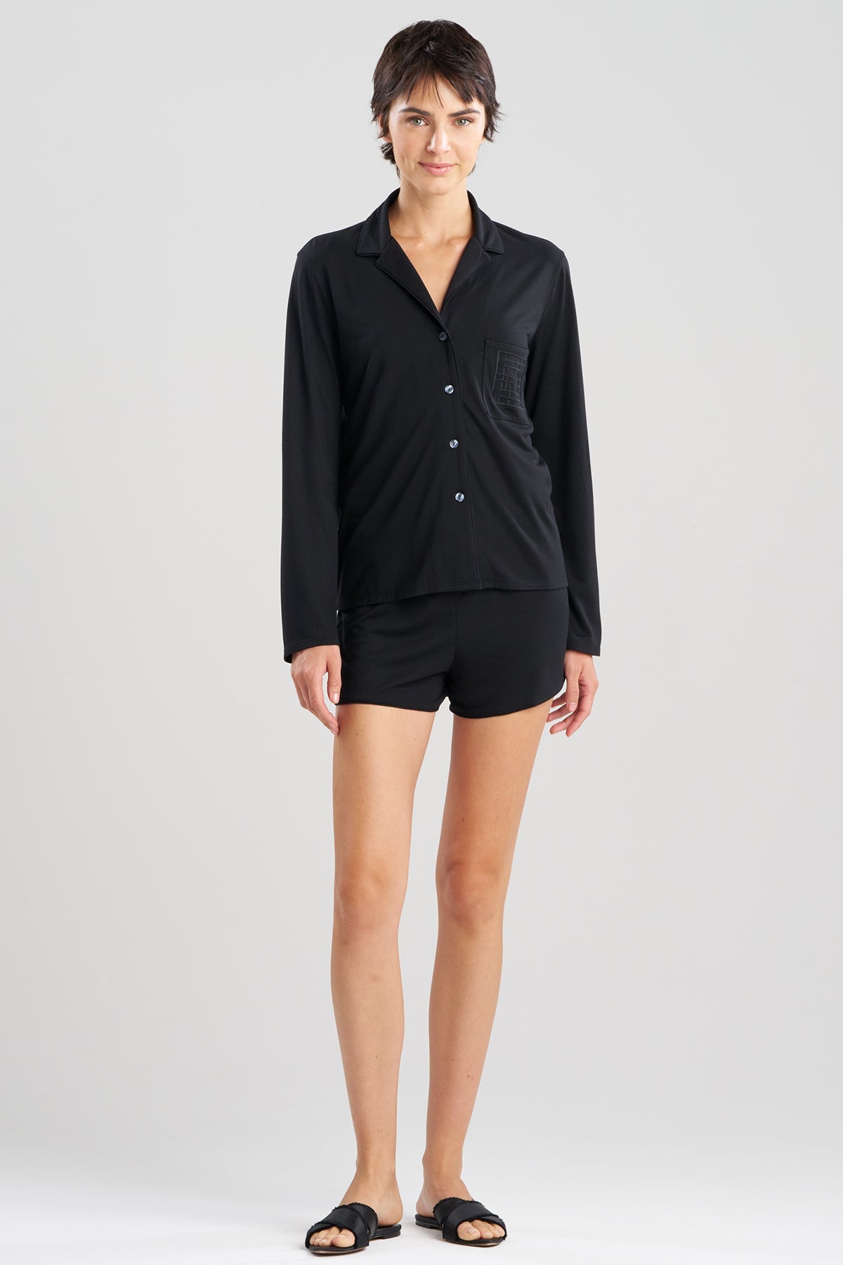 Shangri-La Embroidered TENCEL™ Notch Shorts PJ Black