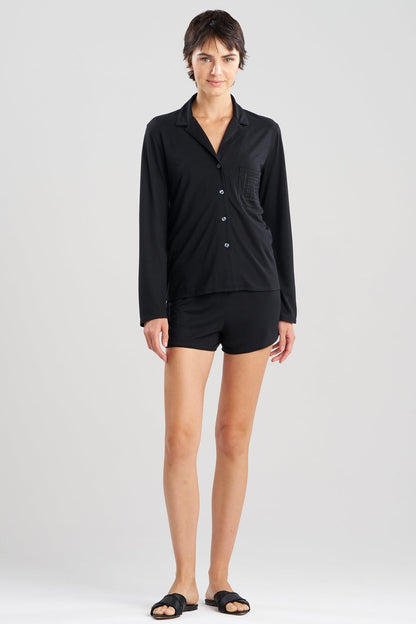 Shangri-La Embroidered TENCEL™ Notch Shorts PJ Black