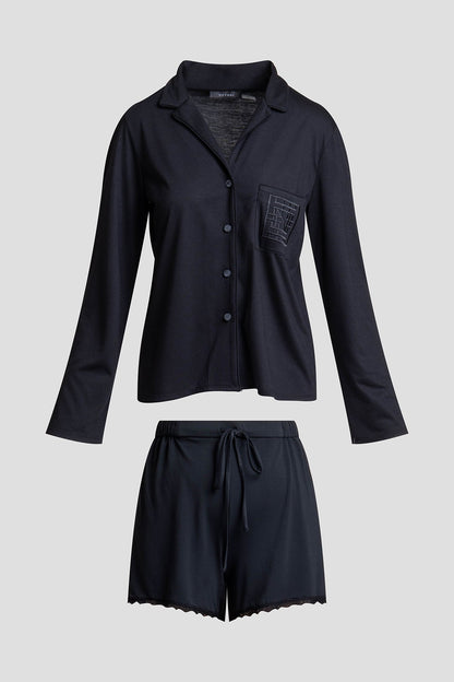Shangri-La Embroidered TENCEL™ Notch Shorts PJ Black