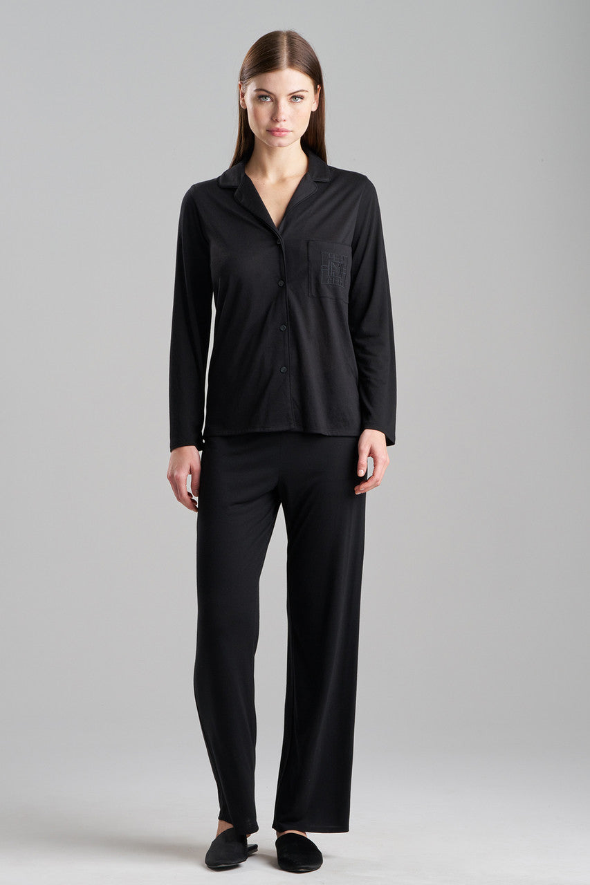 Buy Shangri-La Embroidered Notch PJ in Black Online Black