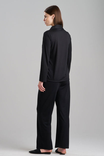 Buy Shangri-La Embroidered Notch PJ in Black Online Black