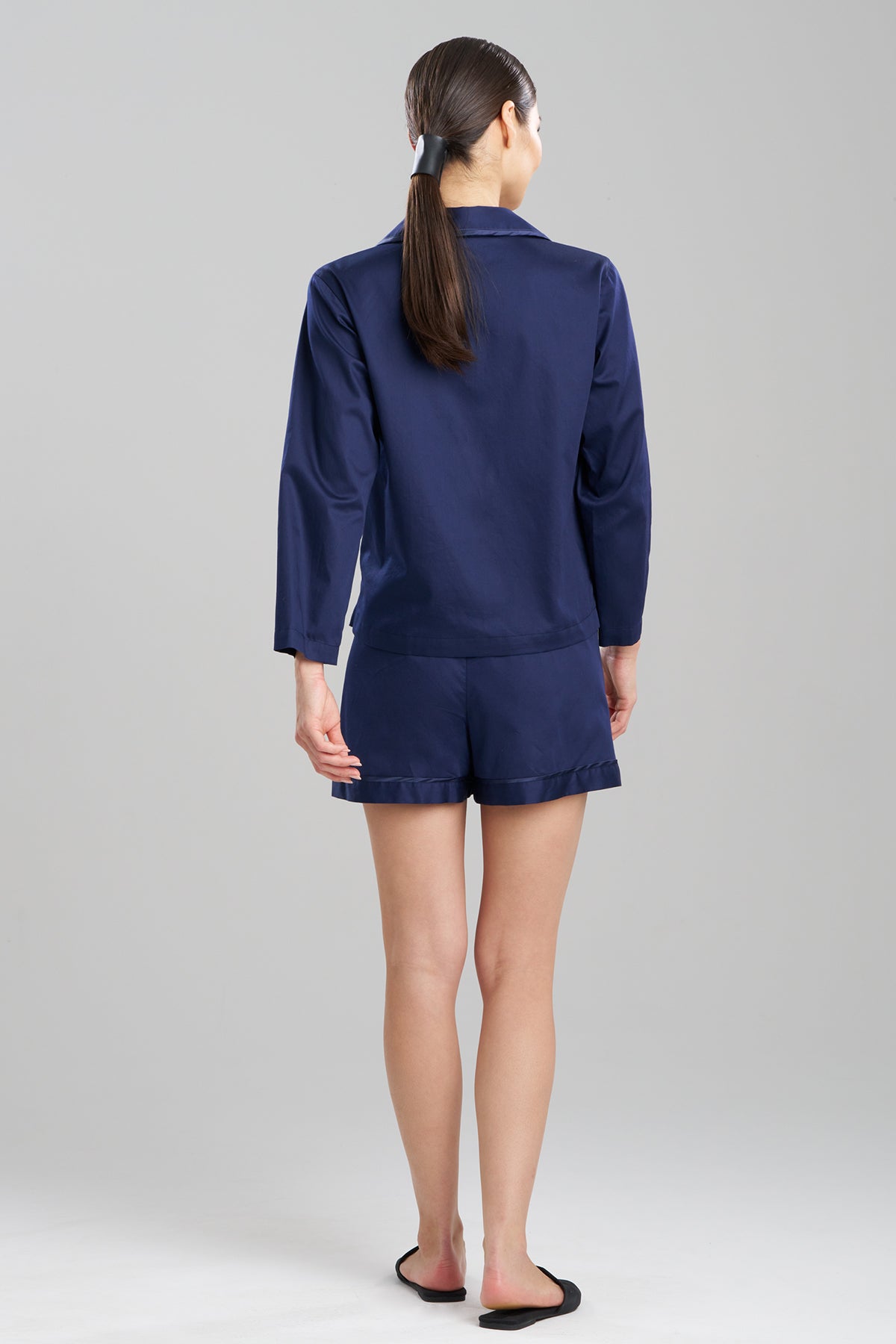 Cotton Sateen Embroidered Essentials Notch Shorts PJ Midnight Navy