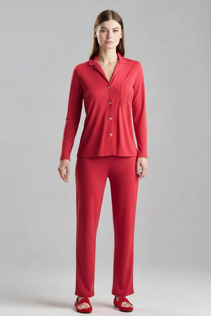 Buy Shangri-La Embroidered Notch PJ in Crimson Red Online Crimson Red