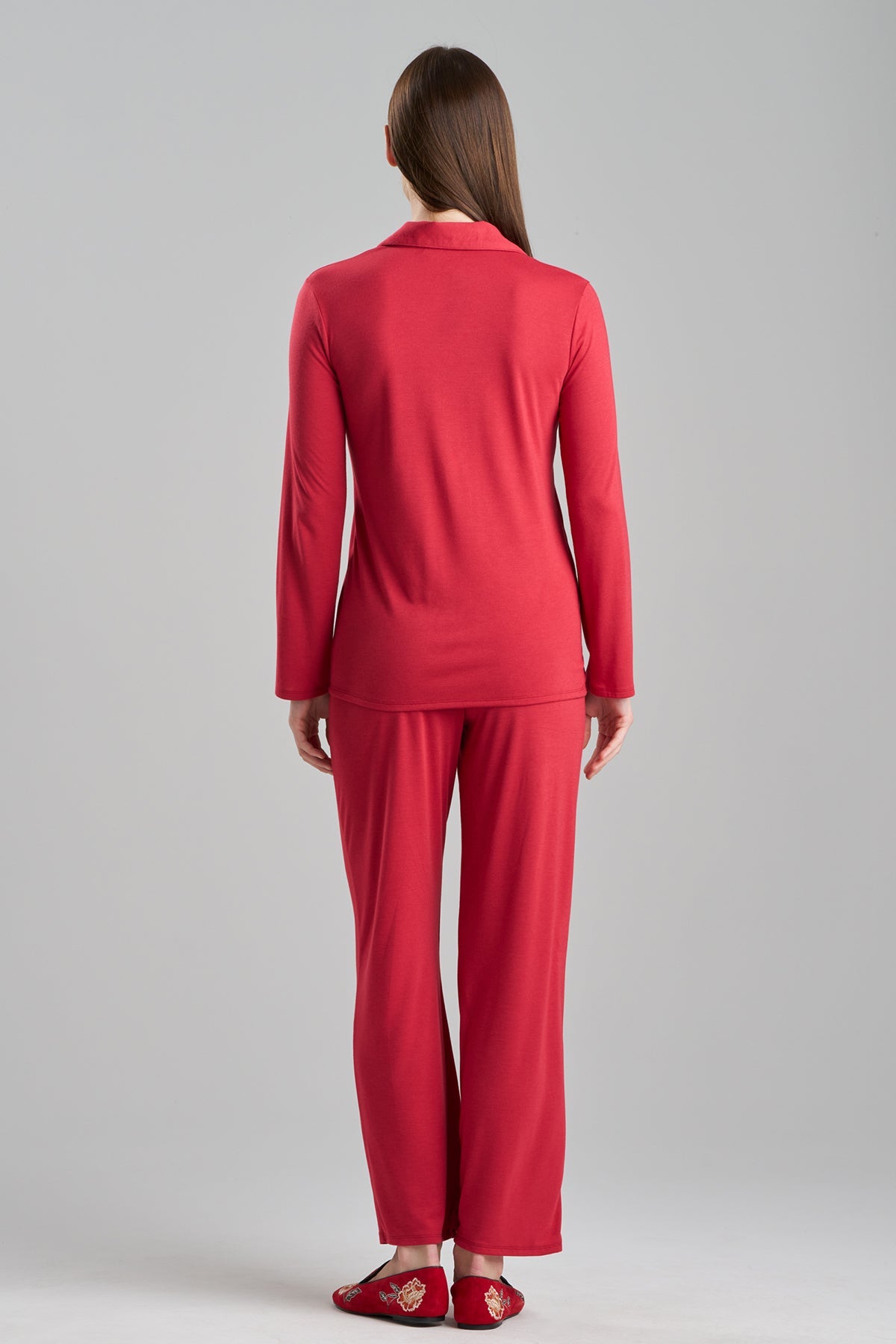 Buy Shangri-La Embroidered Notch PJ in Crimson Red Online Crimson Red