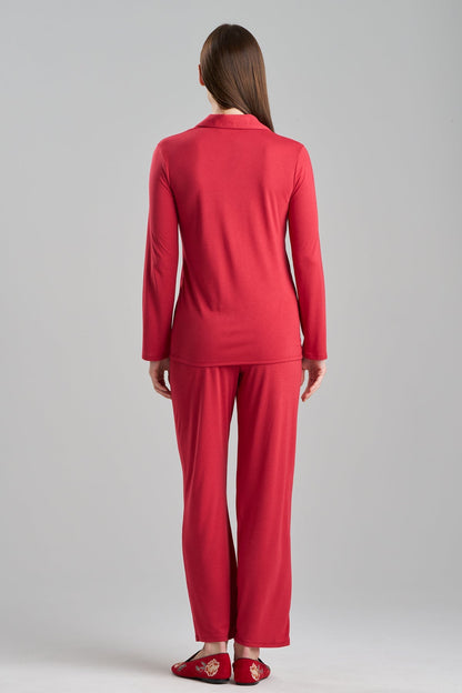 Buy Shangri-La Embroidered Notch PJ in Crimson Red Online Crimson Red