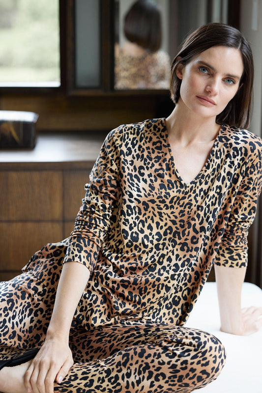 Exotic Animal Cozy Knit V-Neck PJ Natural