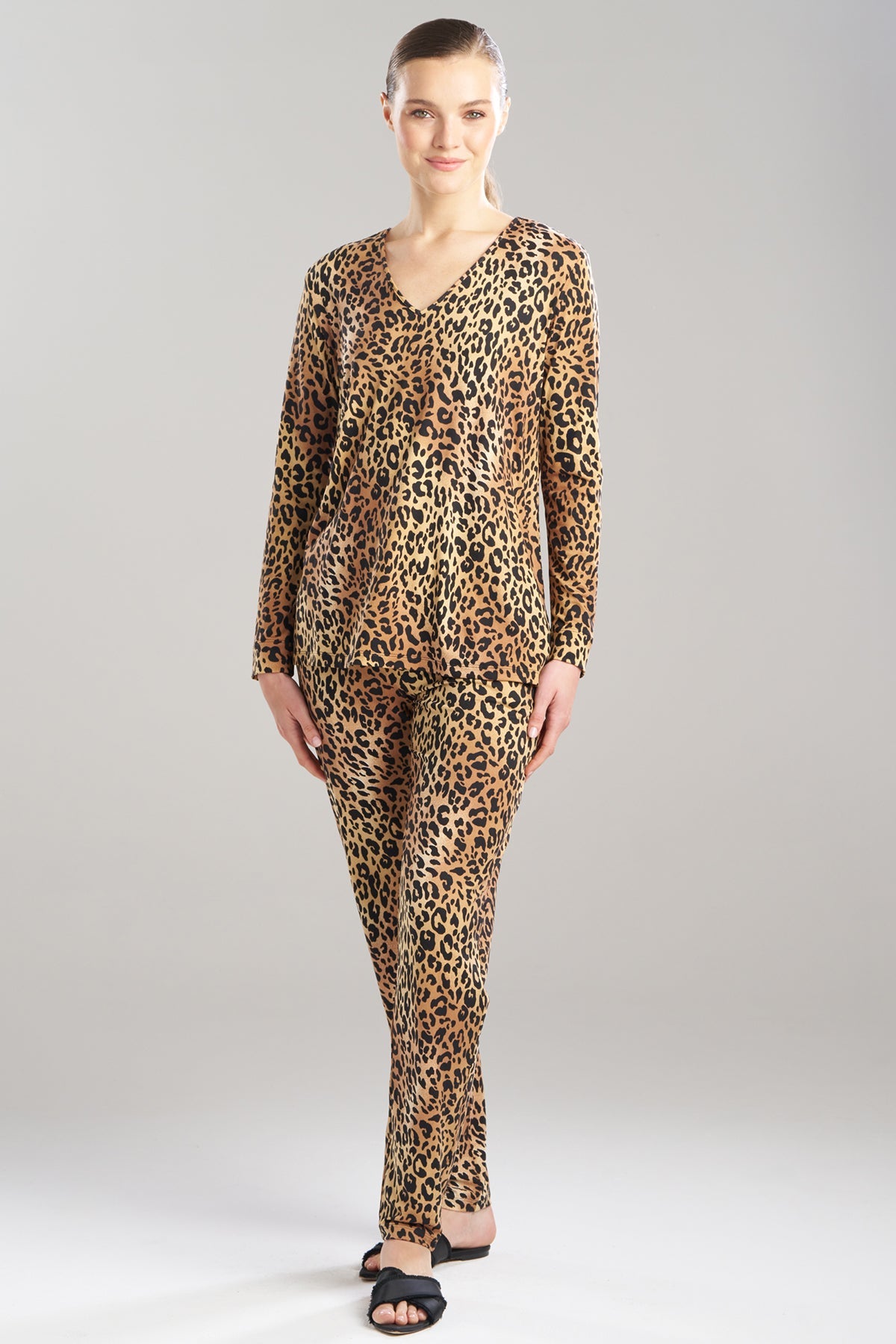 Exotic Animal Cozy Knit V-Neck PJ Natural