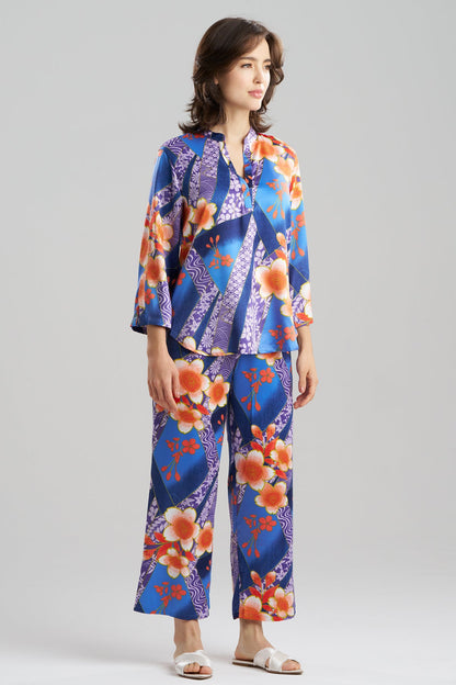 Magnolia Printed Satin Mandarin PJ Set Blueberry