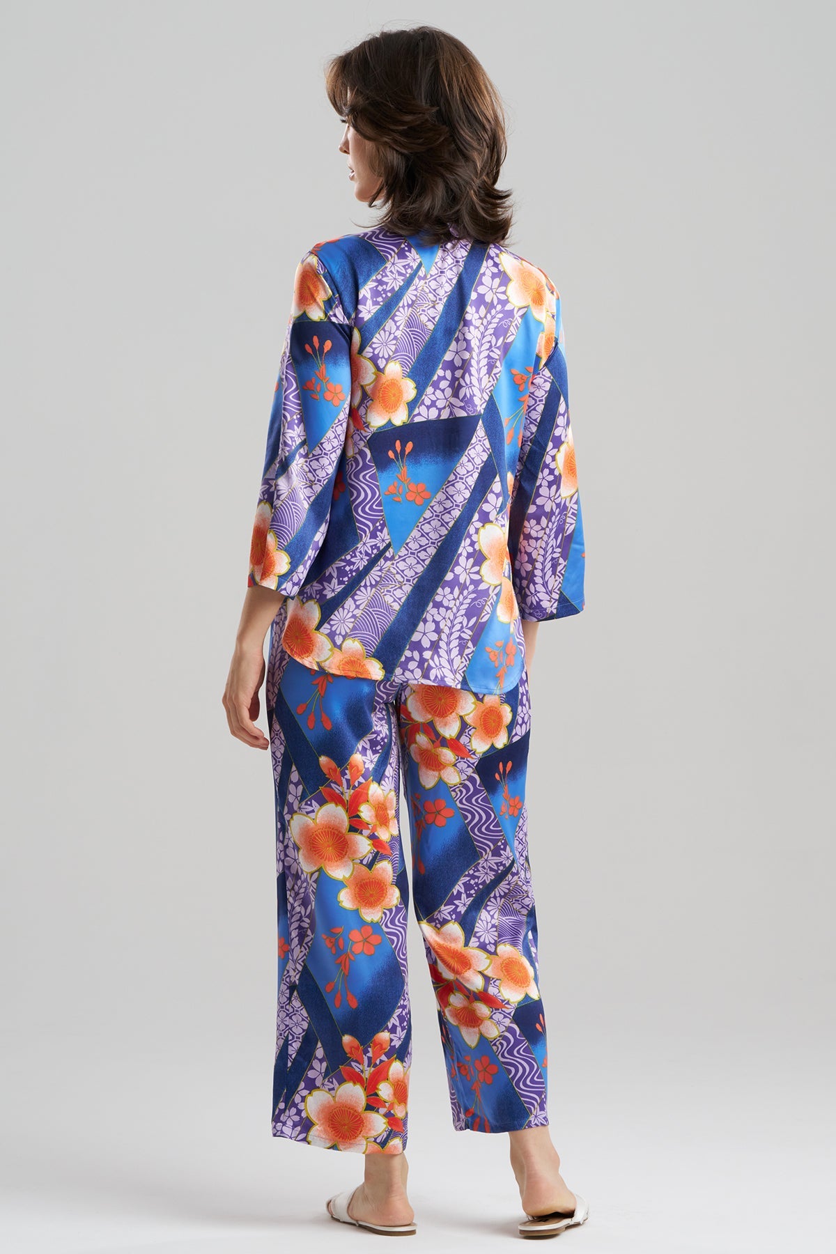 Magnolia Printed Satin Mandarin PJ Set Blueberry