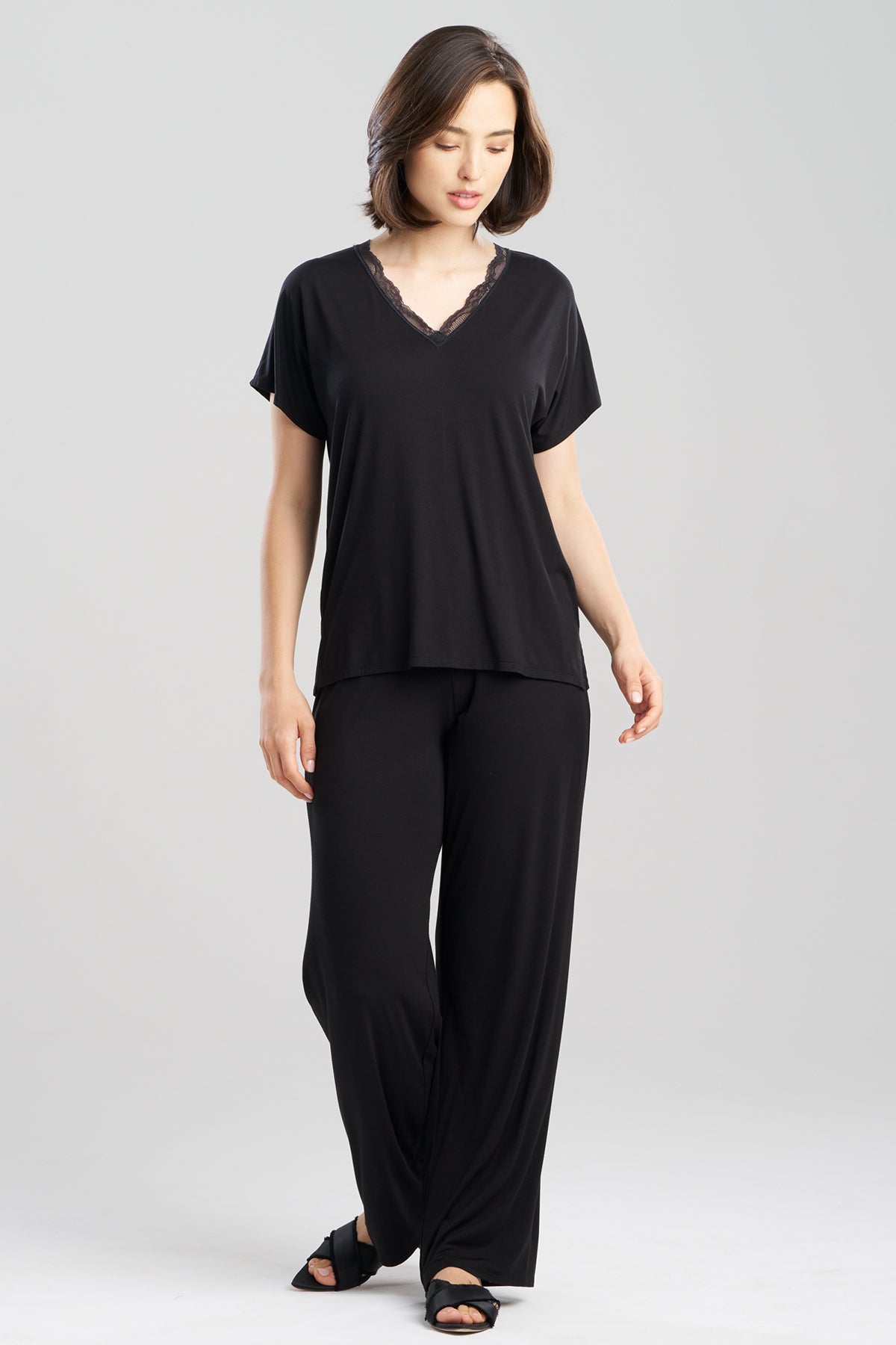 Dhalia Knit Jersey Lace Short Sleeve PJ Black