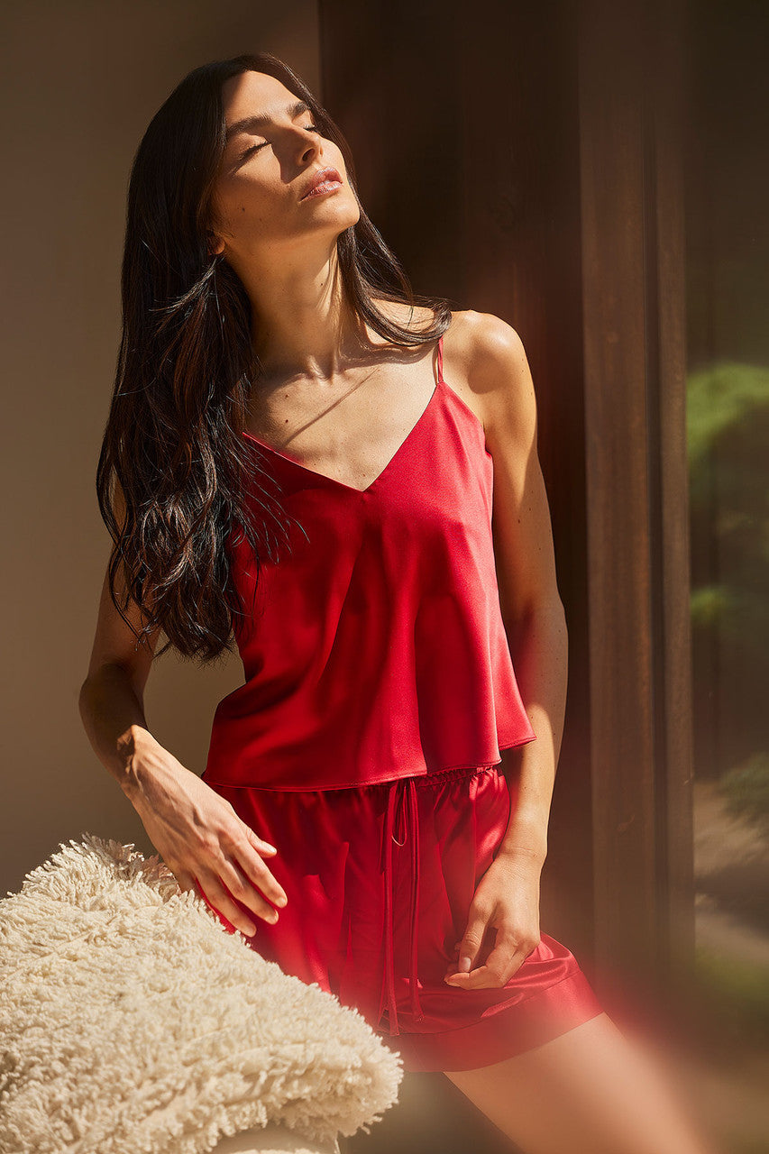 Buy Glamour Cami Shorts PJ in Brocade Red Online Brocade Red