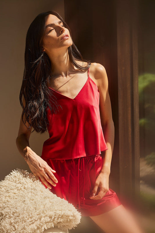 Buy Glamour Cami Shorts PJ in Brocade Red Online Brocade Red