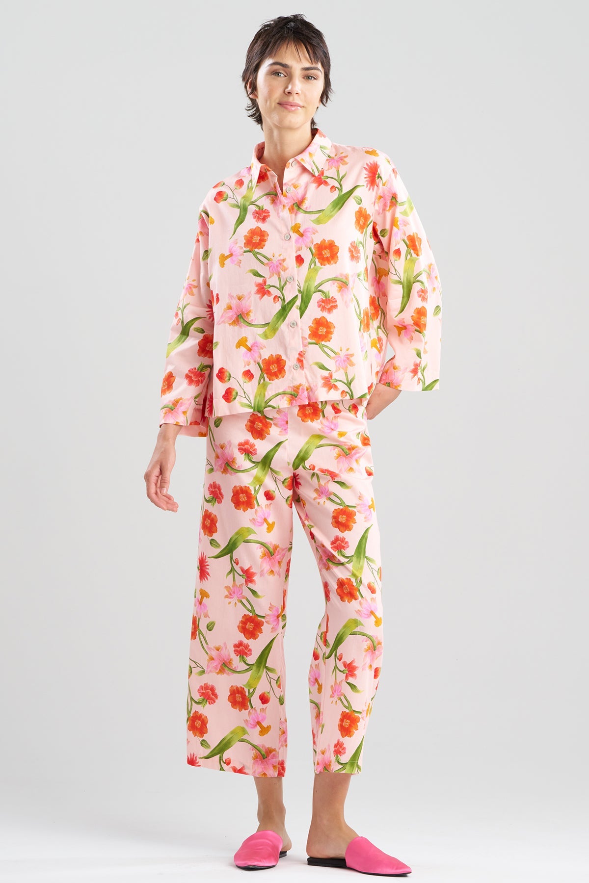 Solene Cotton Sateen Notch PJ Set Pink Multi