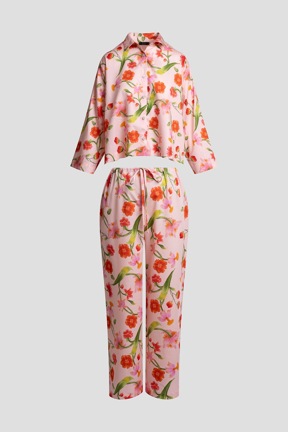 Solene Cotton Sateen Notch PJ Set Pink Multi