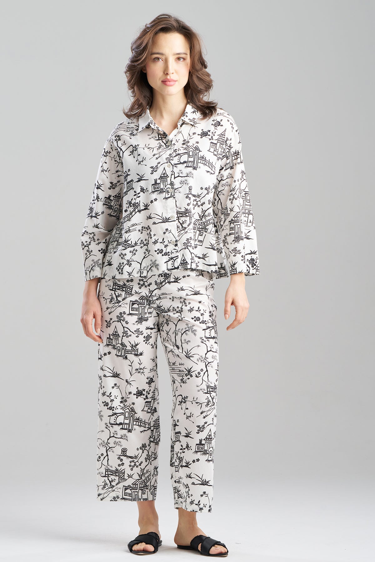 Toile Cotton Sateen Notch PJ Set Warm White
