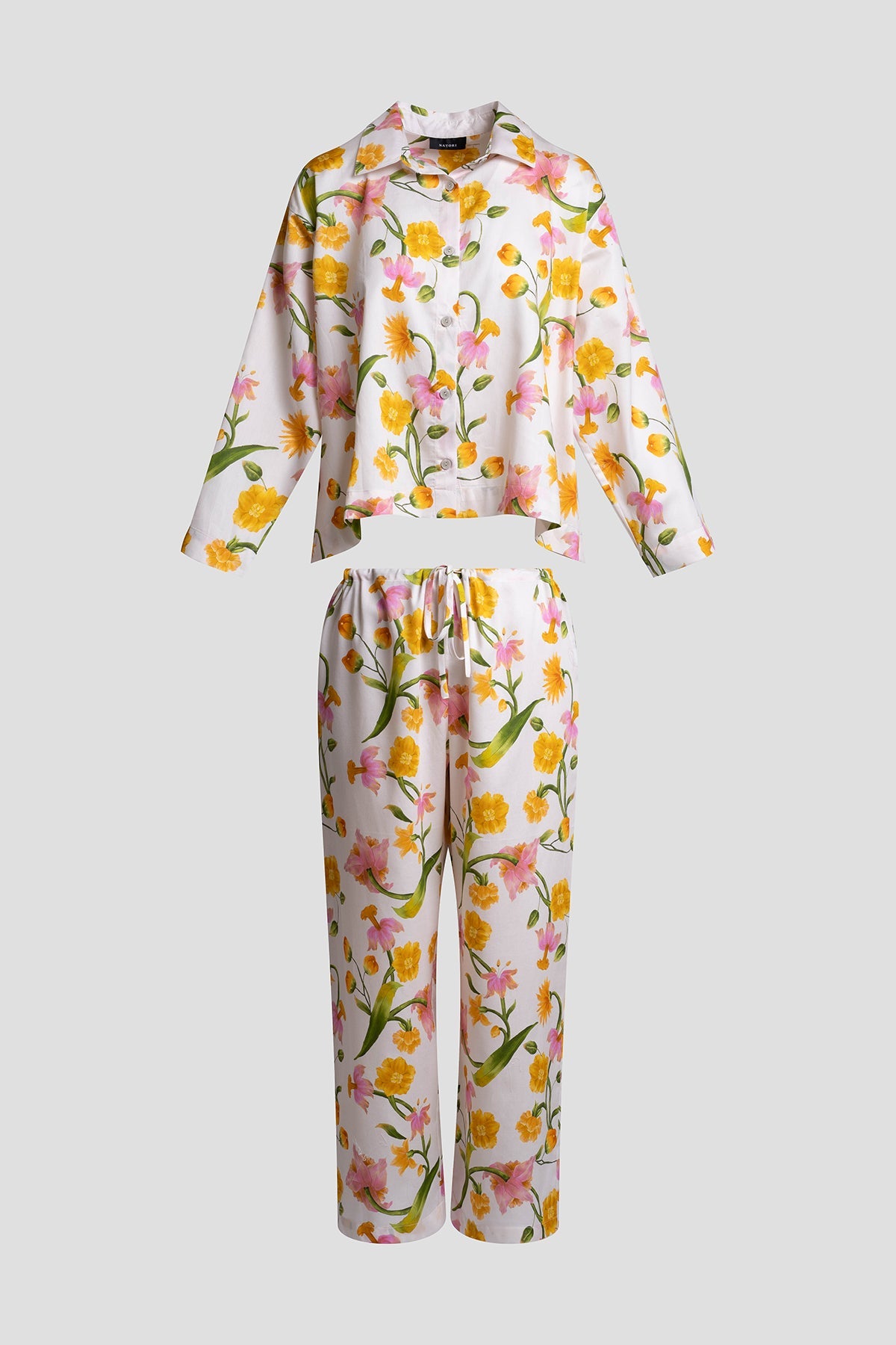 Solene Cotton Sateen Notch PJ Set White Multi