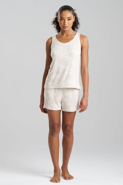 Aria Printed Rib Ease Shorts PJ Ecru
