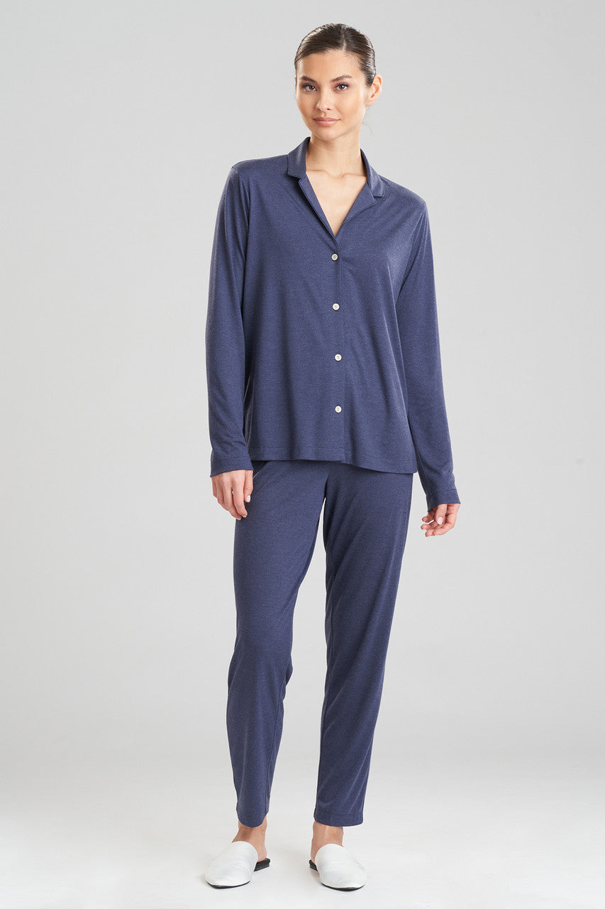 Buy Shangri-La TENCEL™ Long Sleeve Notch PJ in Heather Night Blue Online Heather Night Blue