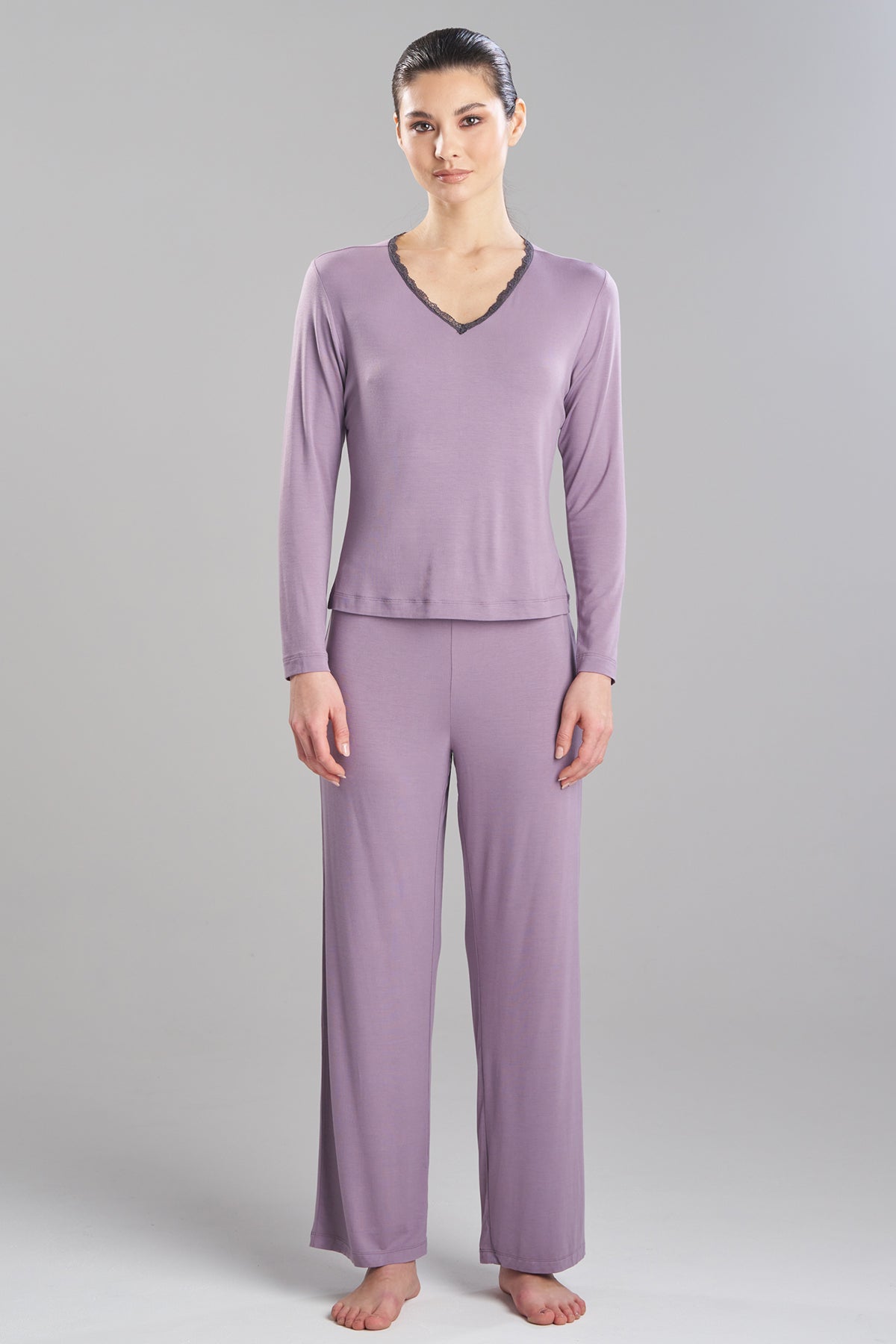 Iris Bamboo Jersey Ease Long Sleeve Lace PJ Wisteria