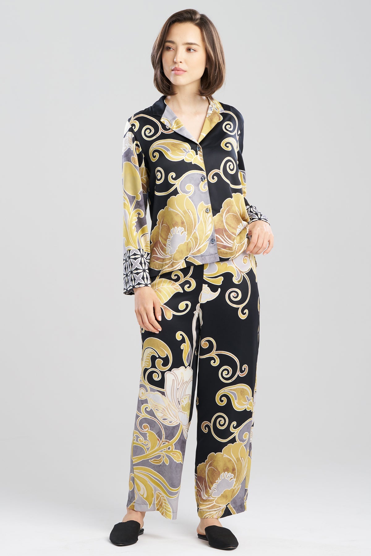 Deco Printed Charmeuse Notch PJ Black/Gold
