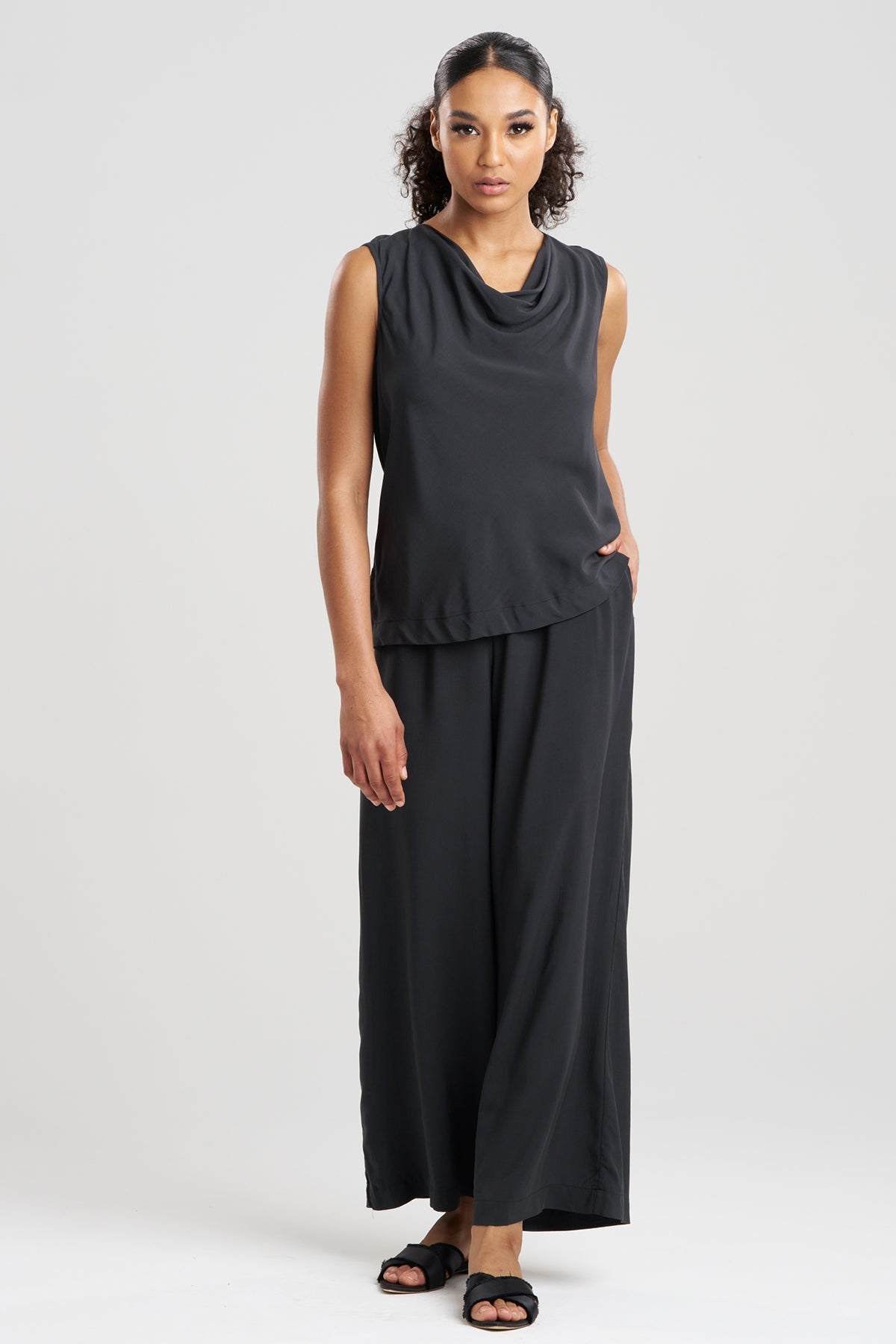 Sleek Silk Modal Cowl Top PJ Black
