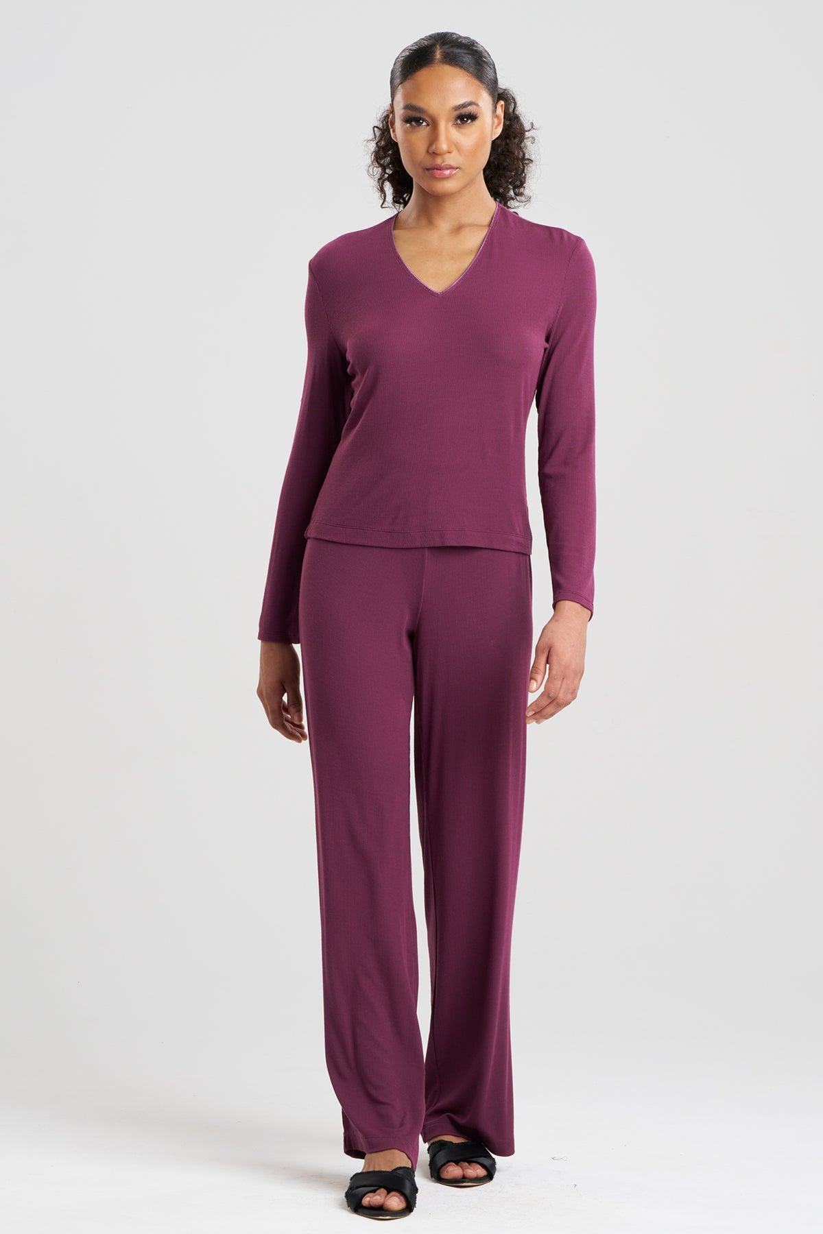Rib Essentials V-Neck Long Sleeve PJ Cherry Lacquer