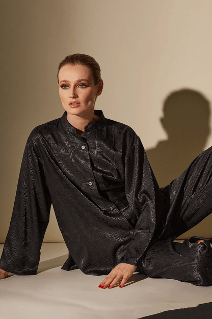 Buy Infinity Jacquard Mandarin PJ in Black Online Black