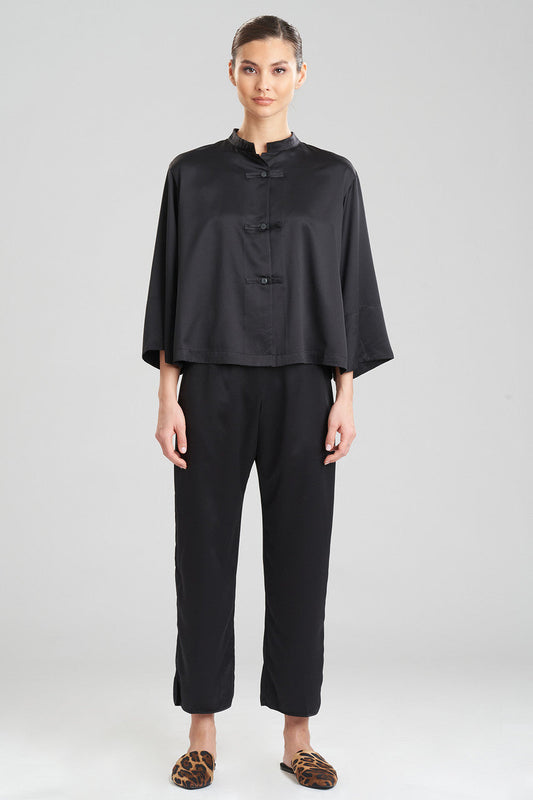Buy Feathers Satin Essentials Mandarin PJ in Black Online Black