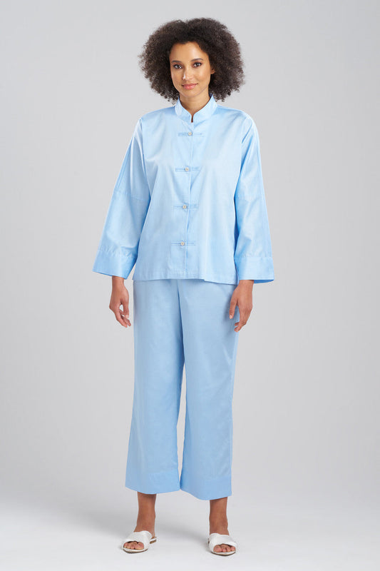 Buy Cotton Sateen Essentials Mandarin PJ in Bluebell Online Bluebell