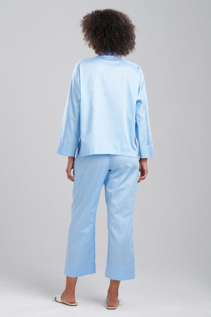 Buy Cotton Sateen Essentials Mandarin PJ in Bluebell Online Bluebell