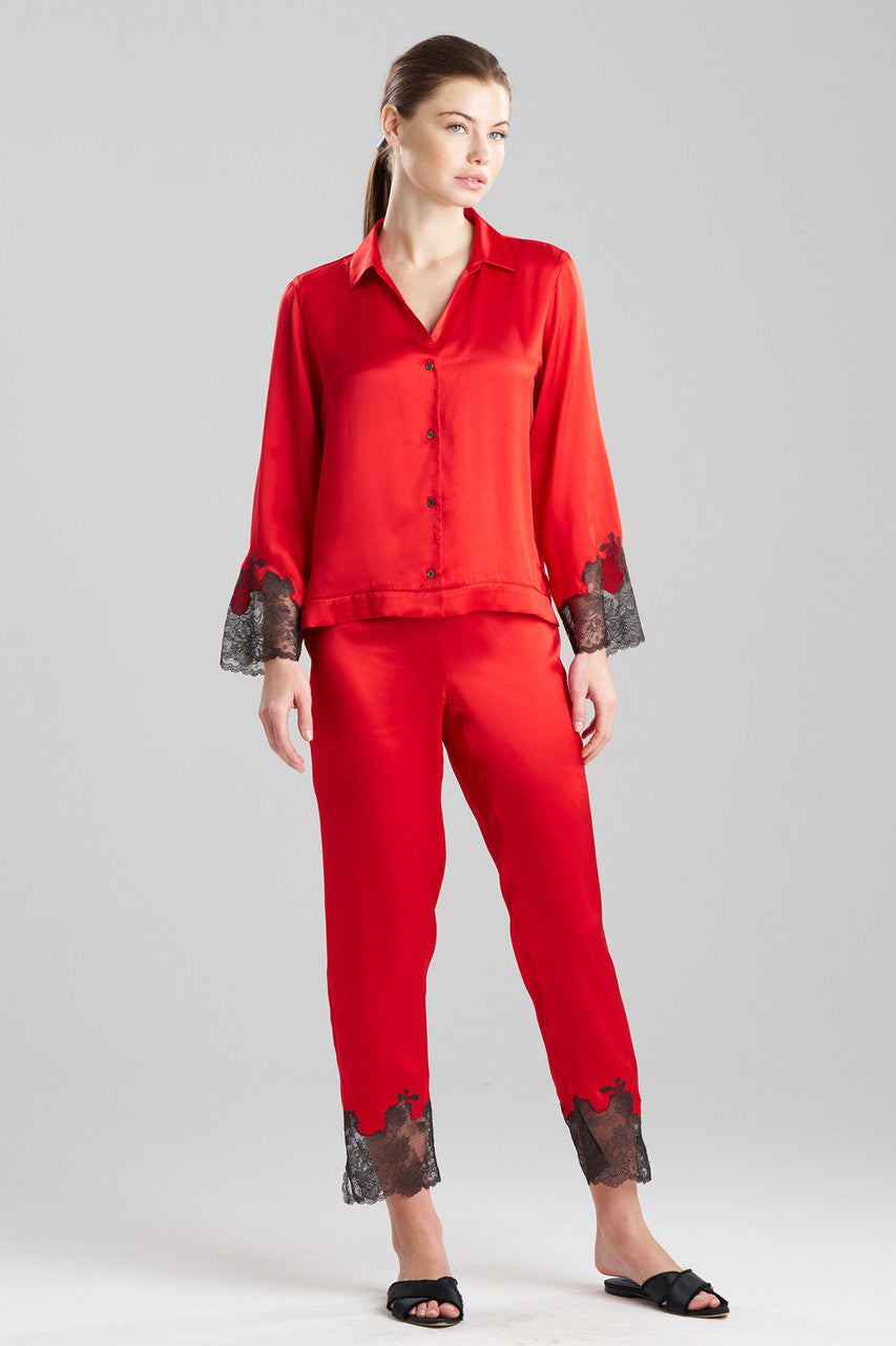 Buy Lolita Lace Trim Silk Notch PJ in Scarlet/Ash Black Online Scarlet/Ash Black