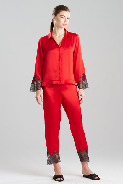Buy Lolita Lace Trim Silk Notch PJ in Scarlet/Ash Black Online Scarlet/Ash Black