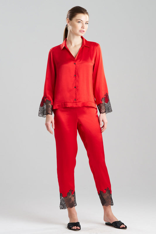 Buy Lolita Lace Trim Silk Notch PJ in Scarlet/Ash Black Online Scarlet/Ash Black
