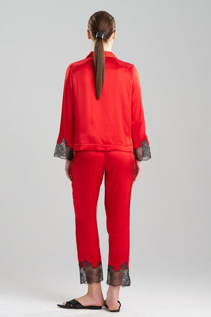 Buy Lolita Lace Trim Silk Notch PJ in Scarlet/Ash Black Online Scarlet/Ash Black