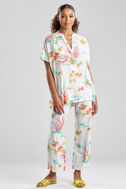 Ocean's Embrace Printed Challis Mandarin PJ Set Warm White