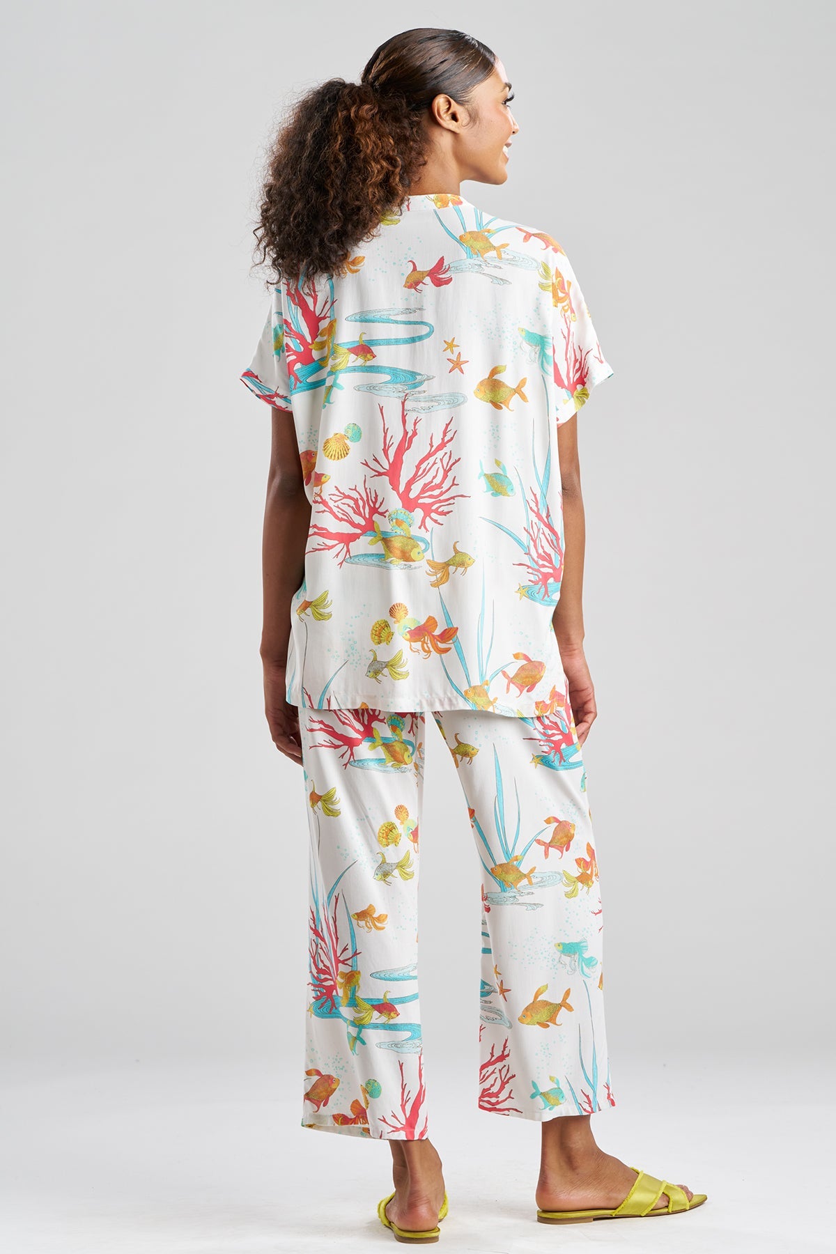 Ocean's Embrace Printed Challis Mandarin PJ Set Warm White