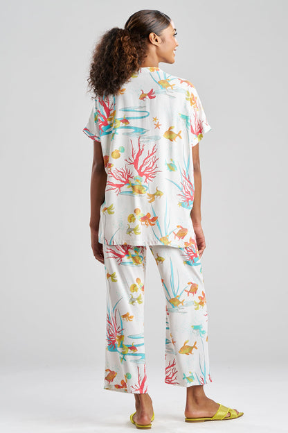 Ocean's Embrace Printed Challis Mandarin PJ Set Warm White