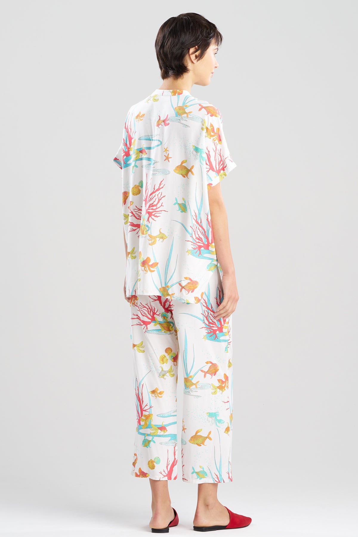 Ocean's Embrace Printed Challis Mandarin PJ Set Warm White