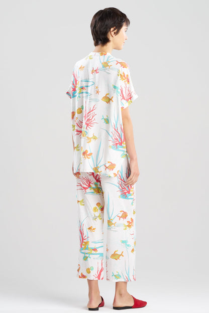 Ocean's Embrace Printed Challis Mandarin PJ Set Warm White