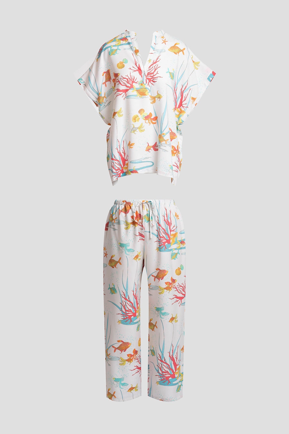 Ocean's Embrace Printed Challis Mandarin PJ Set Warm White