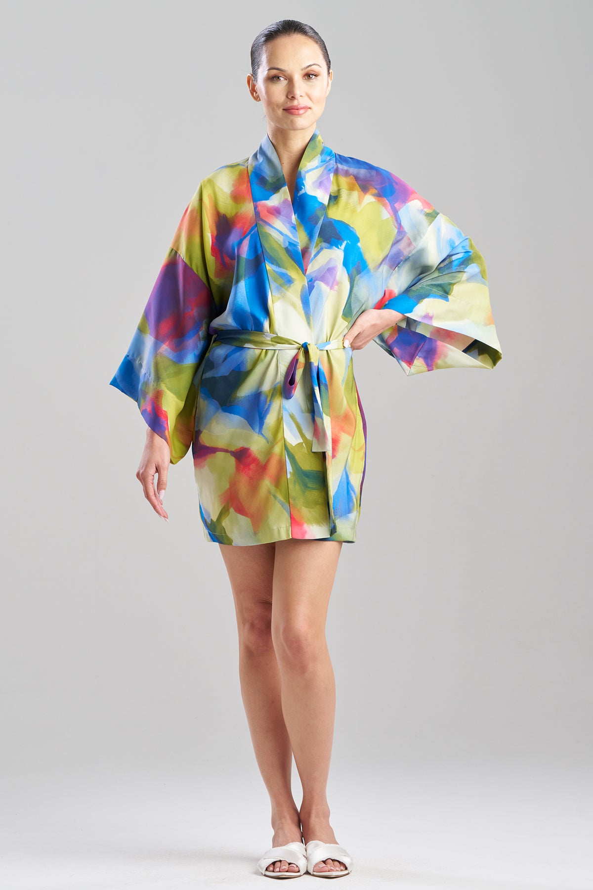 Kumo Printed Stretch Satin Kimono Wrap Kumo Multi