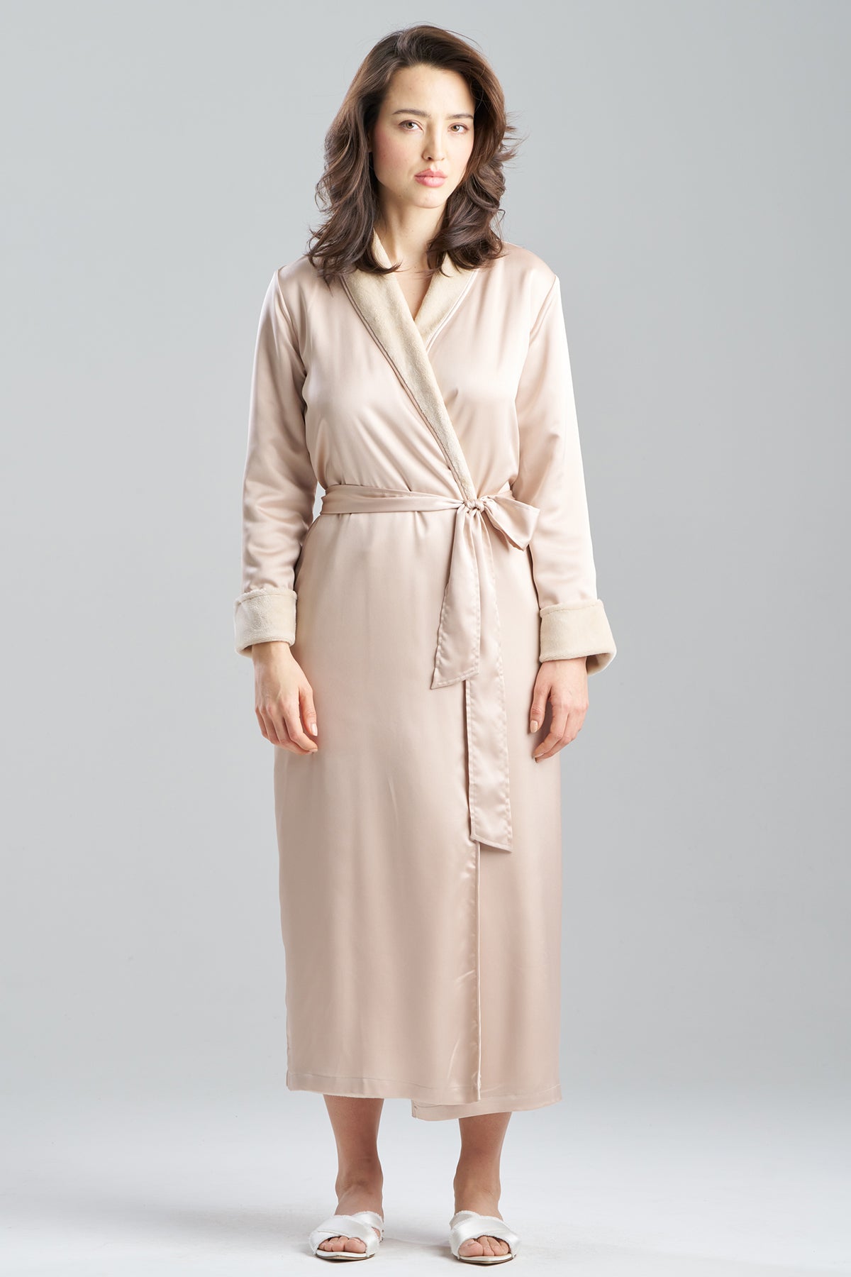 Satin Plush Robe Wheat
