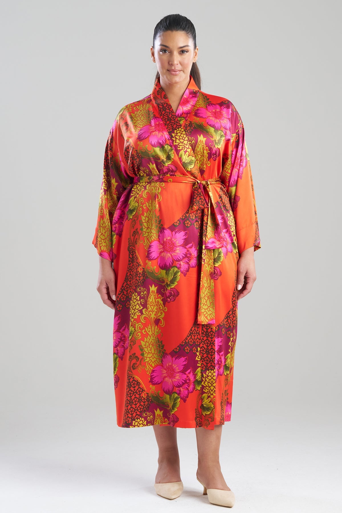 Harvest Printed Satin Robe Harvest Orange