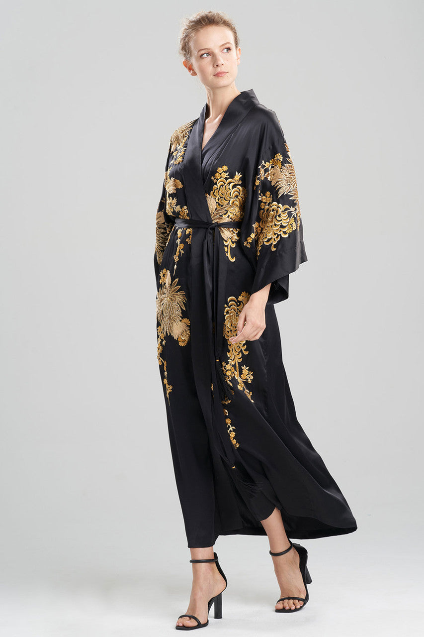 Buy Couture Floral Embroidery Silk Robe in Black Online Black