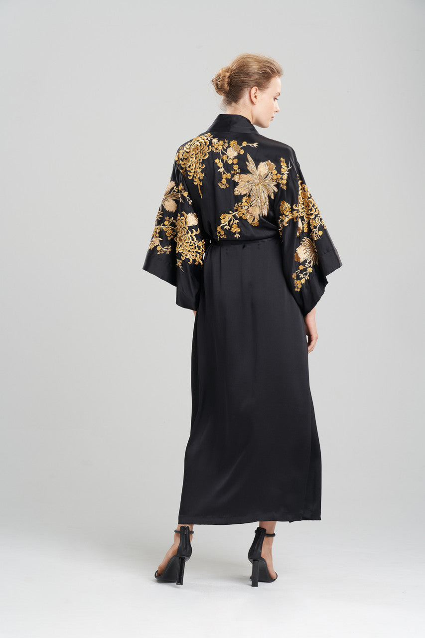 Buy Couture Floral Embroidery Silk Robe in Black Online Black